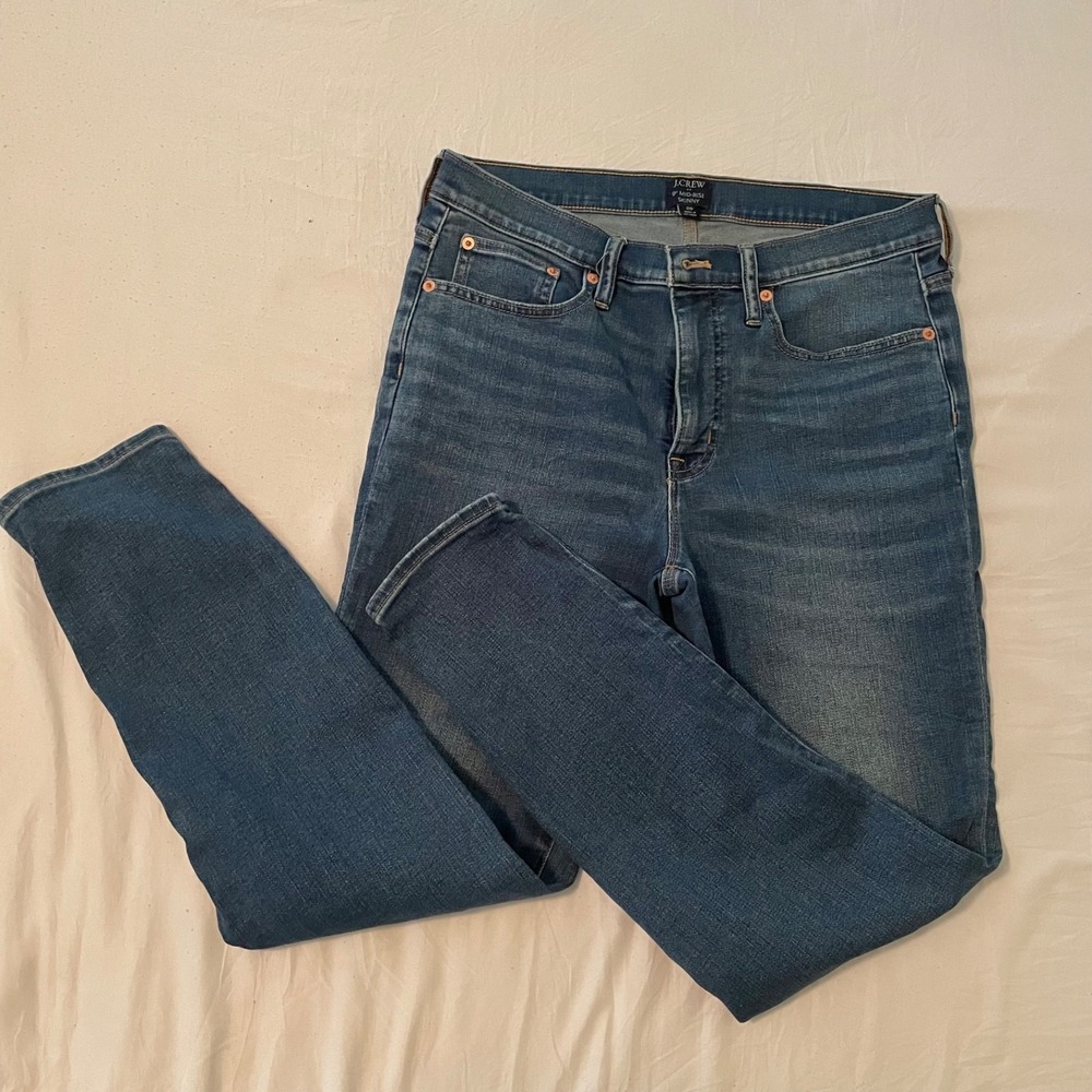 J‎ Crew Womens 9" Mid-rise Medium Wash Skinny Jean In Signature Stretch Size 29
